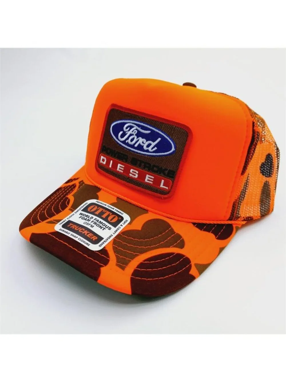 Ford Power Stroke Diesel Patch Blaze Orange Camo OTTO Foam Rope Hat New F150 USA